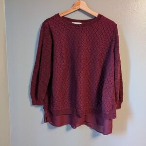 CJ Banks Sweater Womens X Extra Large Burgundy Floral Lace Overlay Long Sleeves
